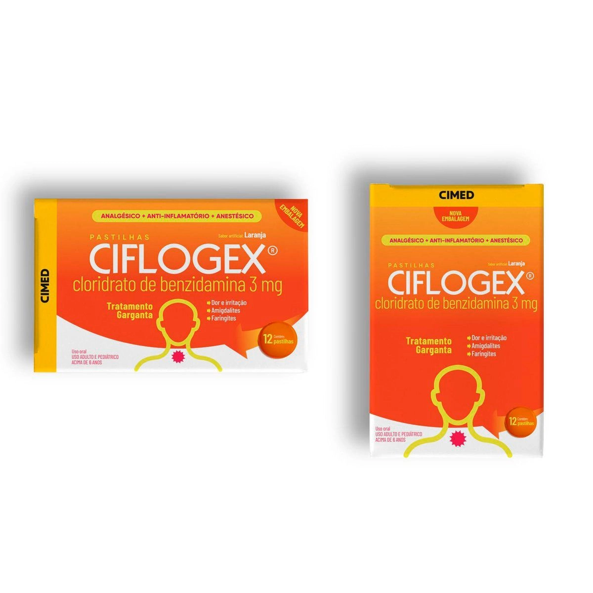 Pastilha De Garganta Ciflogex 3mg Laranja Com 12 Pastilhas