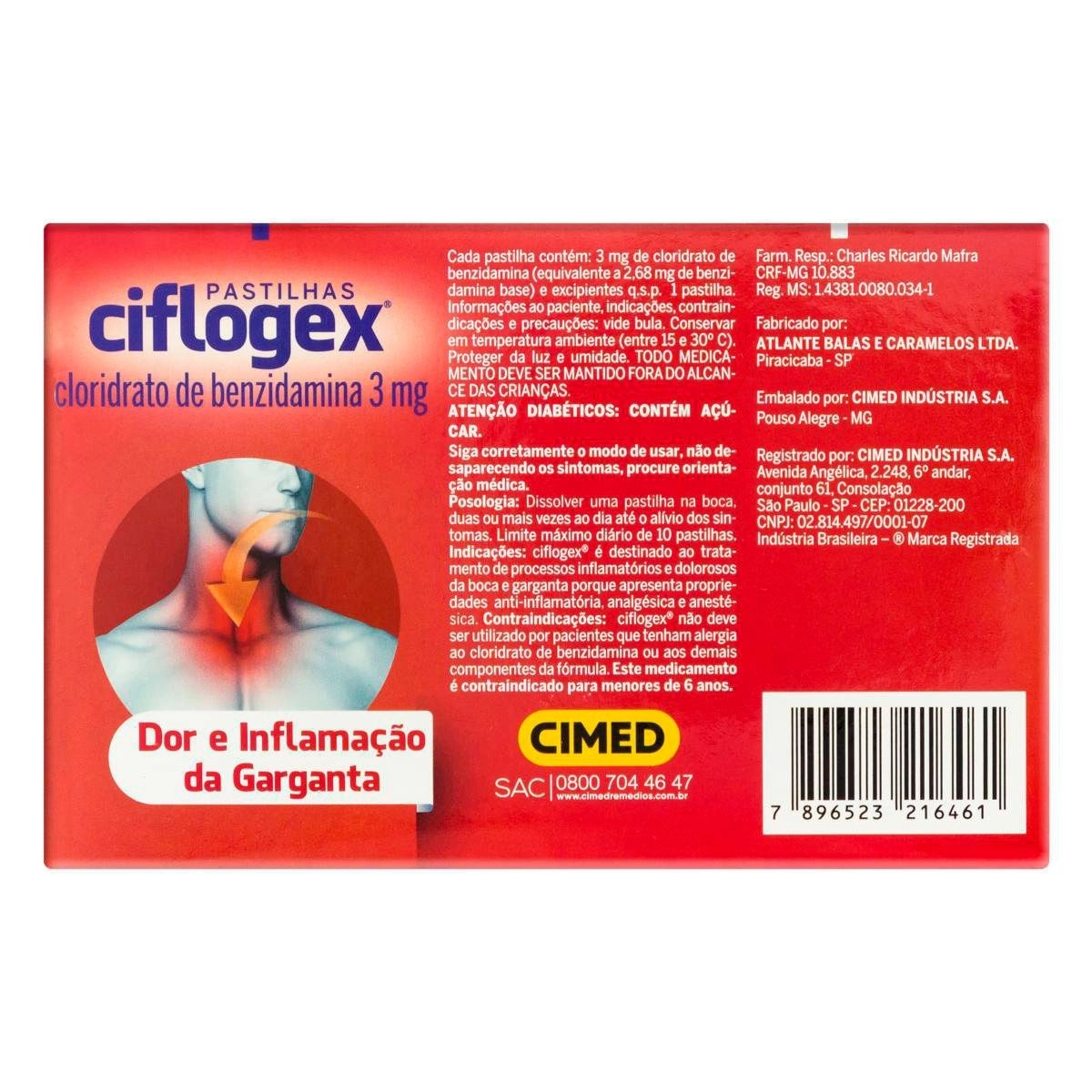 Pastilha De Garganta Ciflogex 3mg Cereja Com 12 Pastilhas