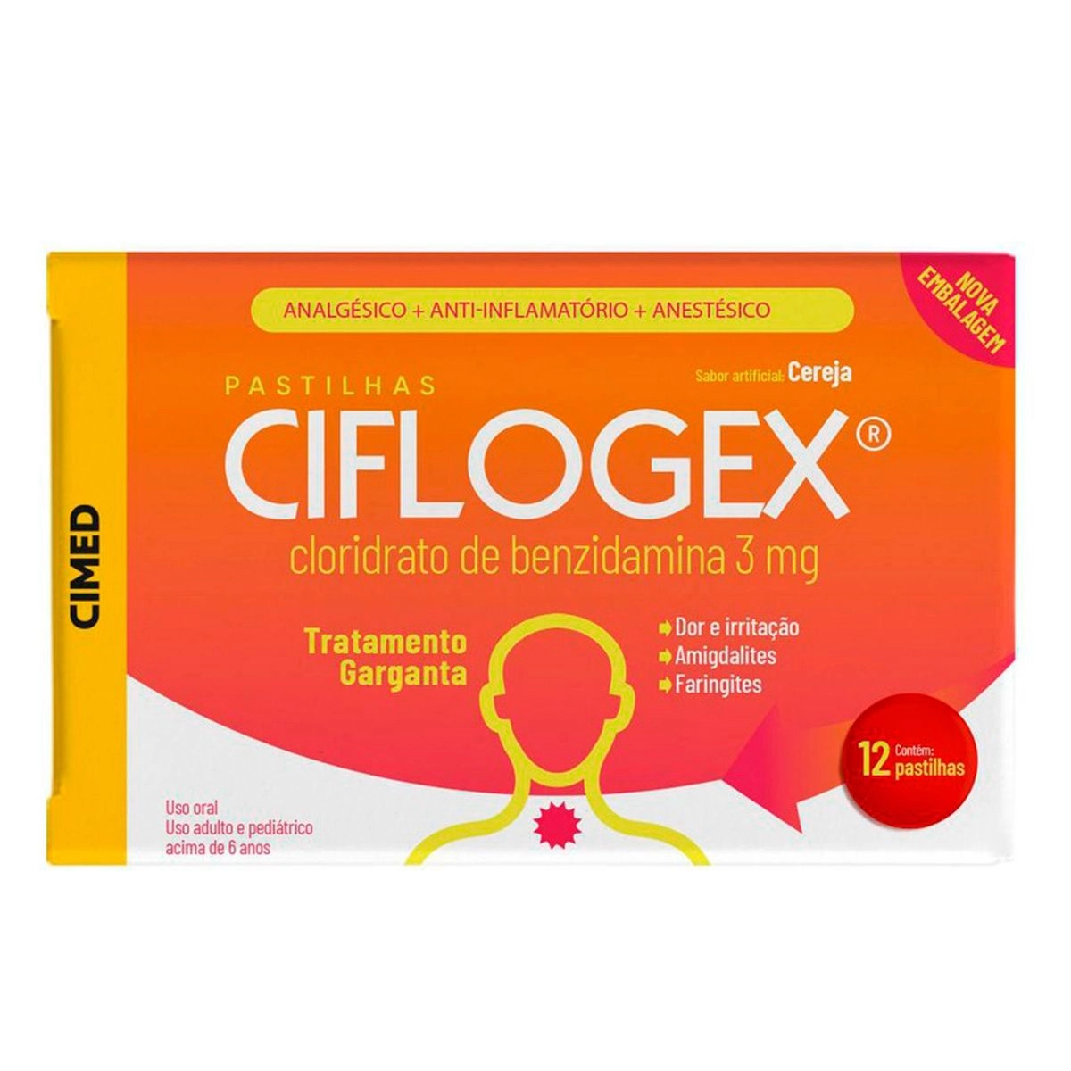 Pastilha De Garganta Ciflogex 3mg Cereja Com 12 Pastilhas