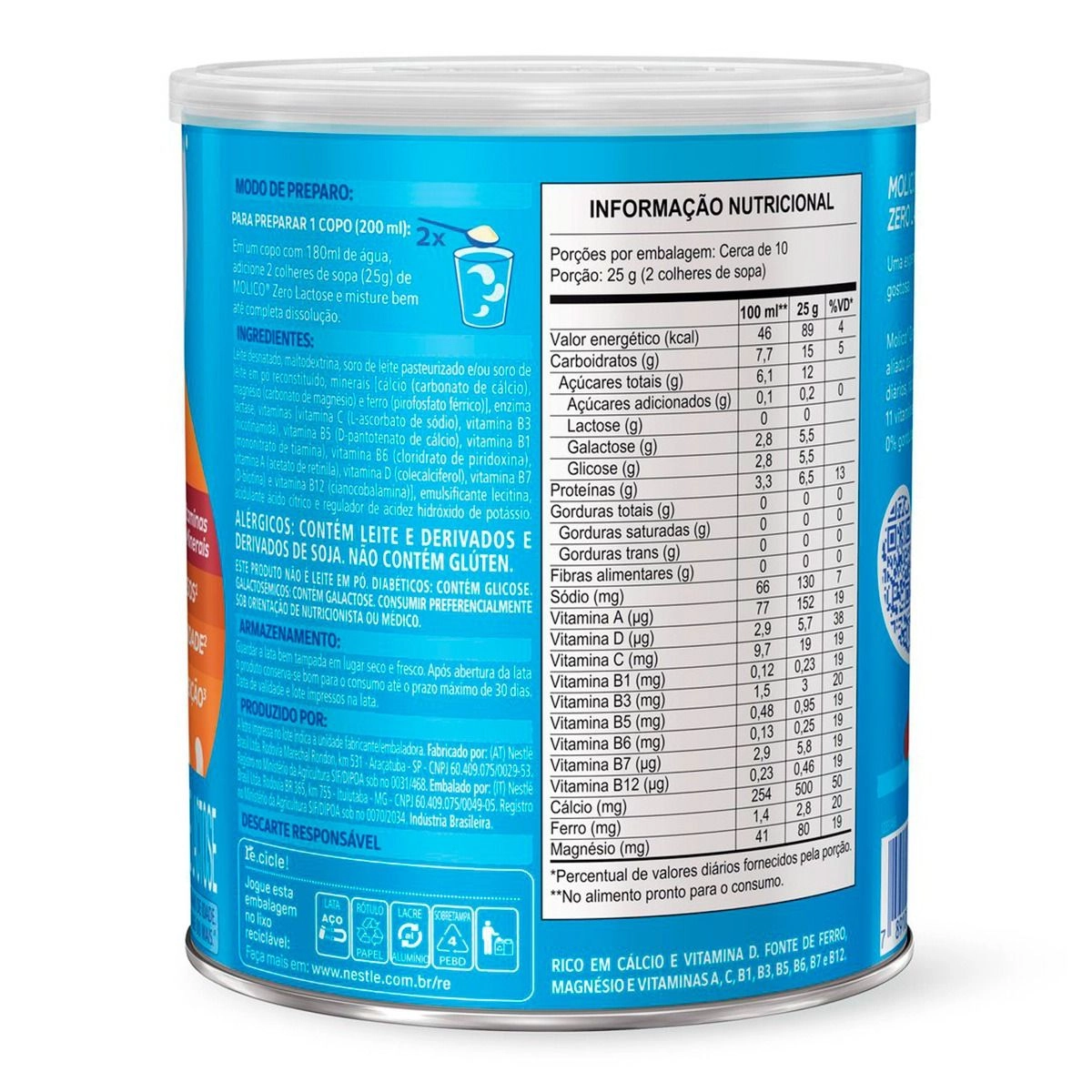 Leite Em Pó Molico Zero Lactose Lata 260g