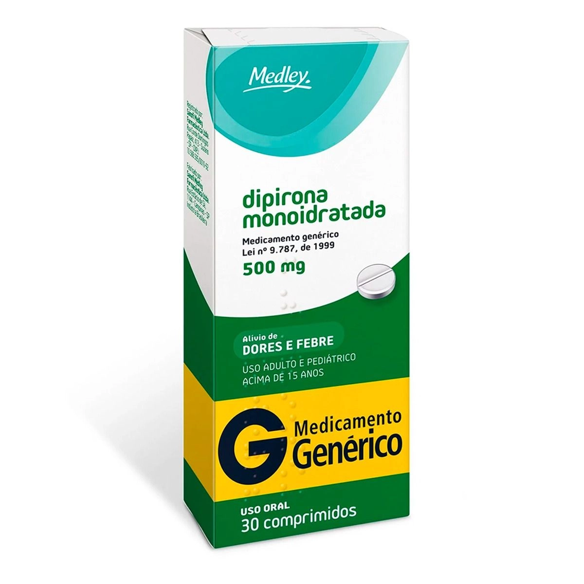 Dipirona Sódica 500Mg Com 30 Comprimidos Medley