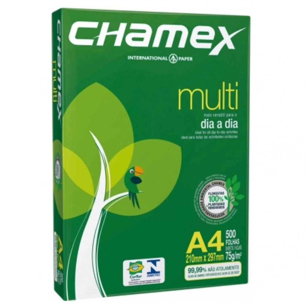 Pacote de Papel A4 Chamex 500 Folhas Sulfite 75g Alcalino 210mmx297mm Multi Ipaper Pt