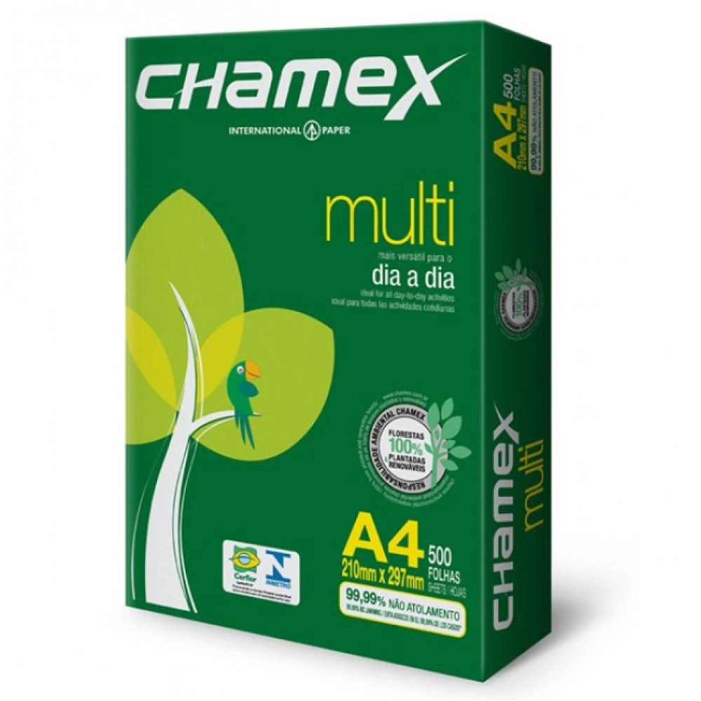 Pacote de Papel A4 Chamex 500 Folhas Sulfite 75g Alcalino 210mmx297mm Multi Ipaper Pt
