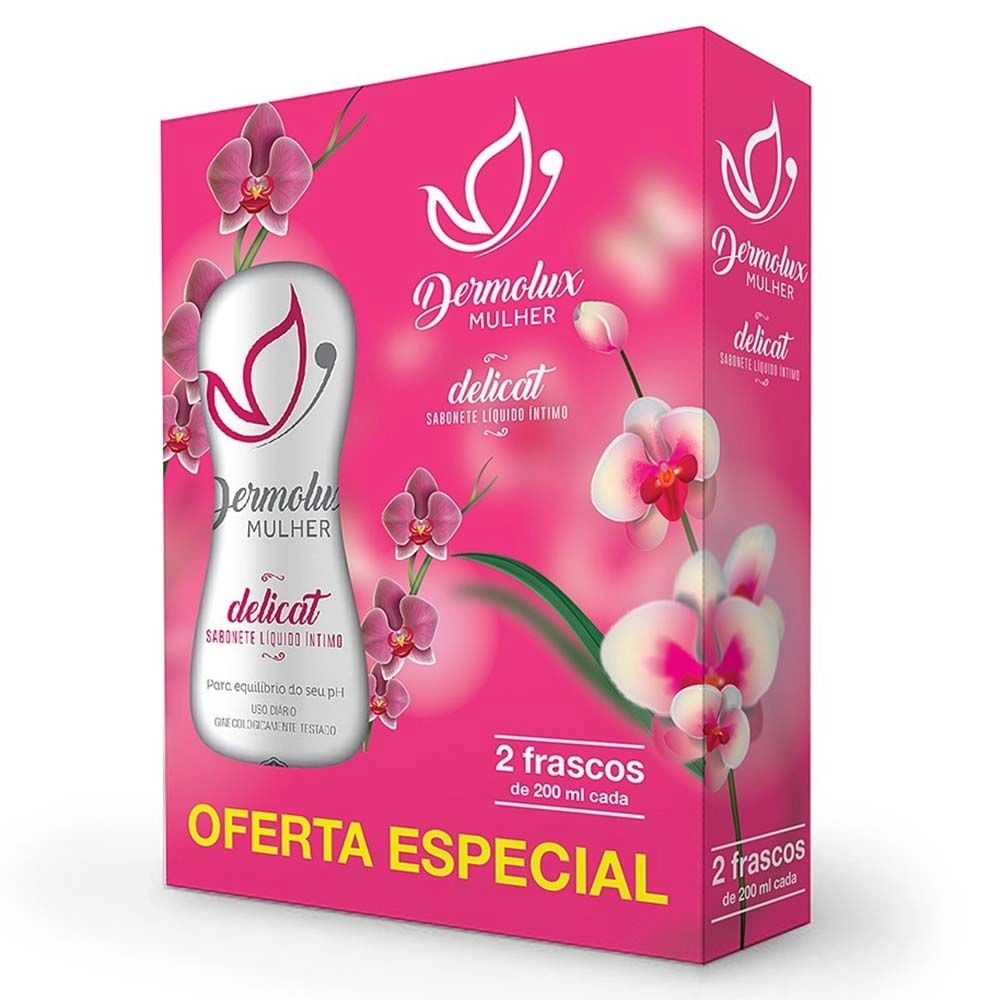 Sabonete Líquido Íntimo Mulher Delicat Com 2 Unidades De 200ml Cada Dermolux