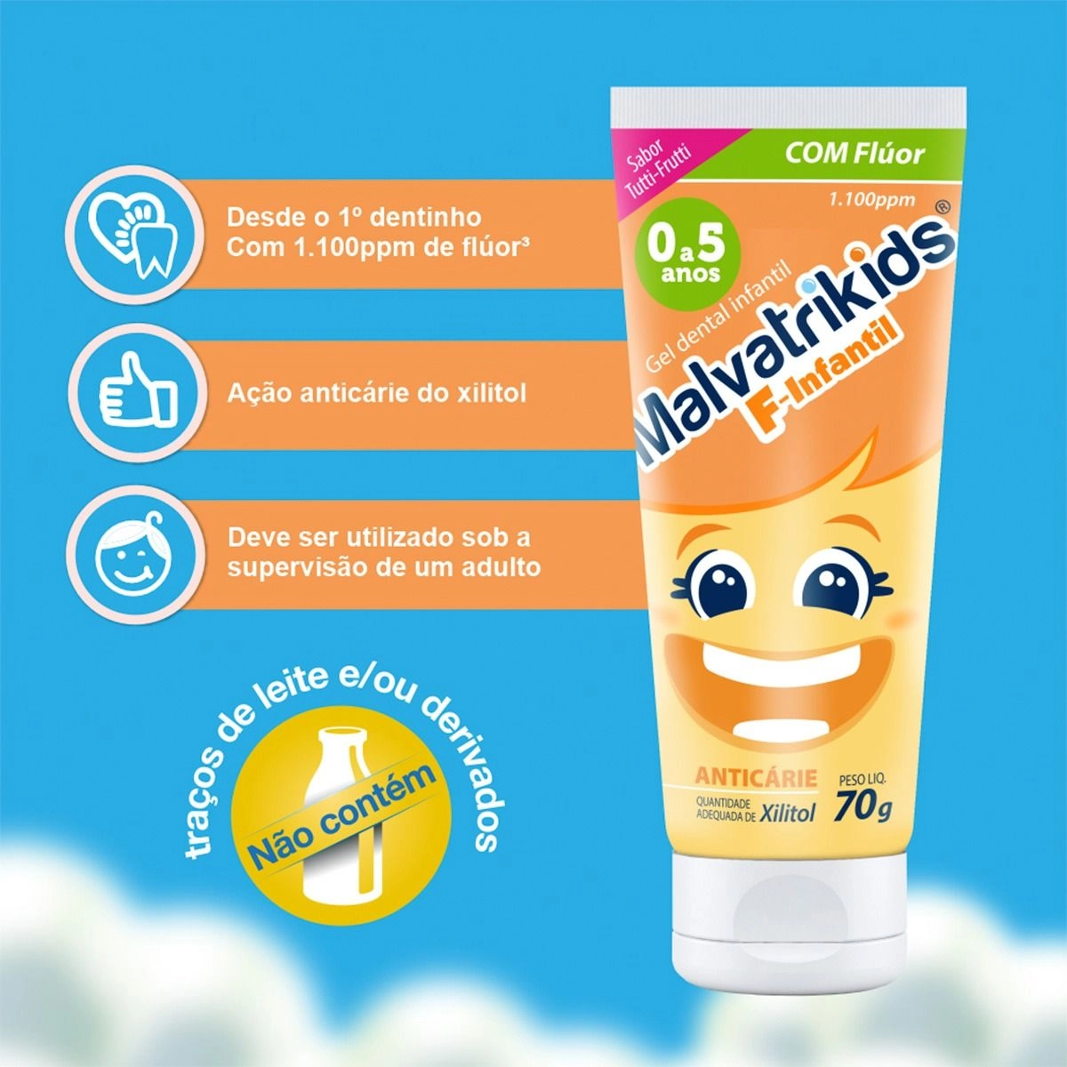 Gel Dental Malvatrikids Infantil Tutti - Fruti 70G