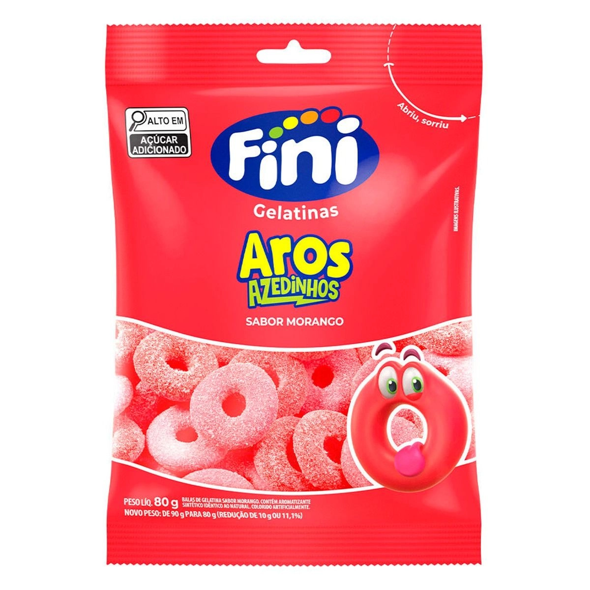 Balas De Gelatinas Fini Aros De Morango Azedinhos 80g