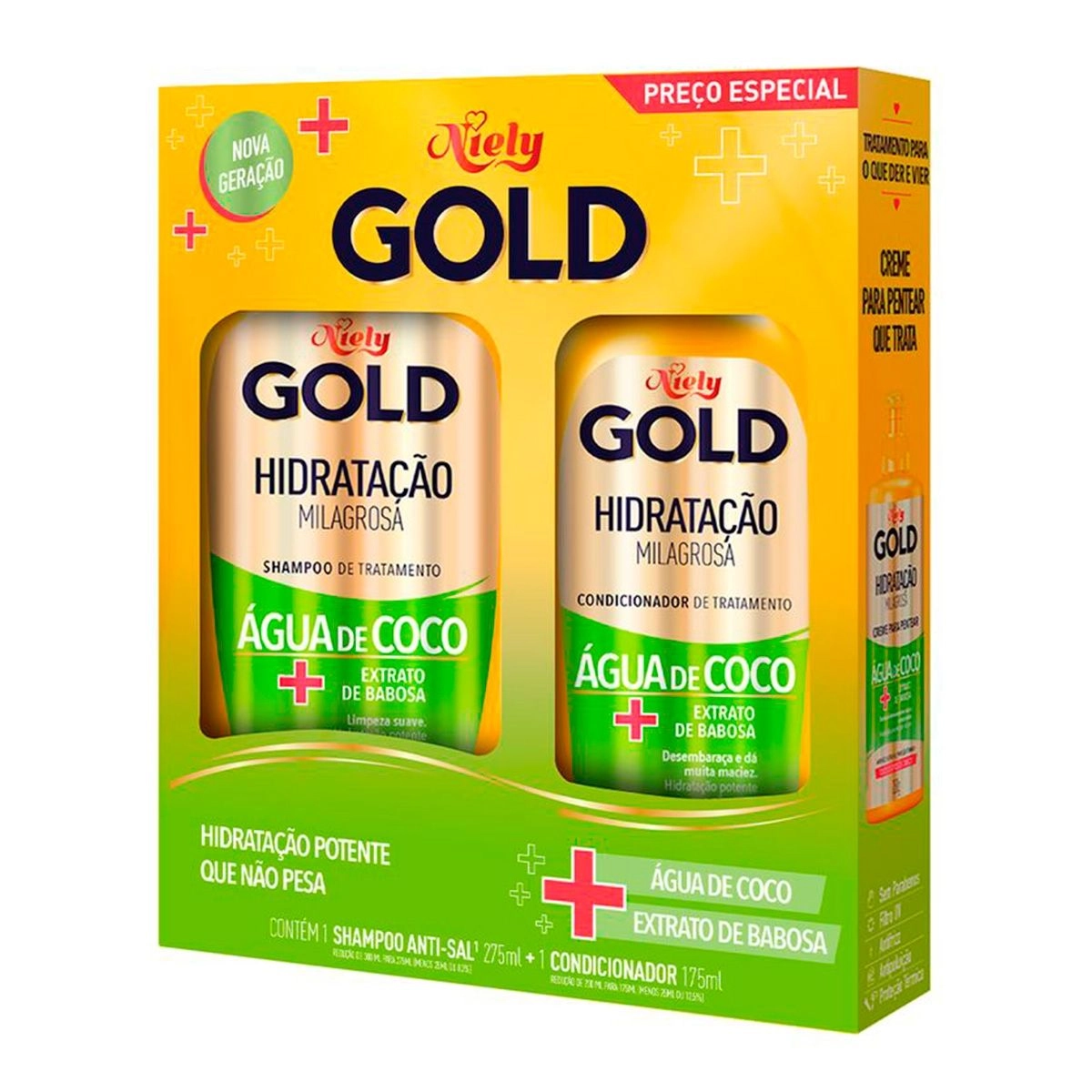 Kit Shampoo 275Ml e Condicionador 175Ml Hidratação Milagrosa Água de Coco Niely Gold