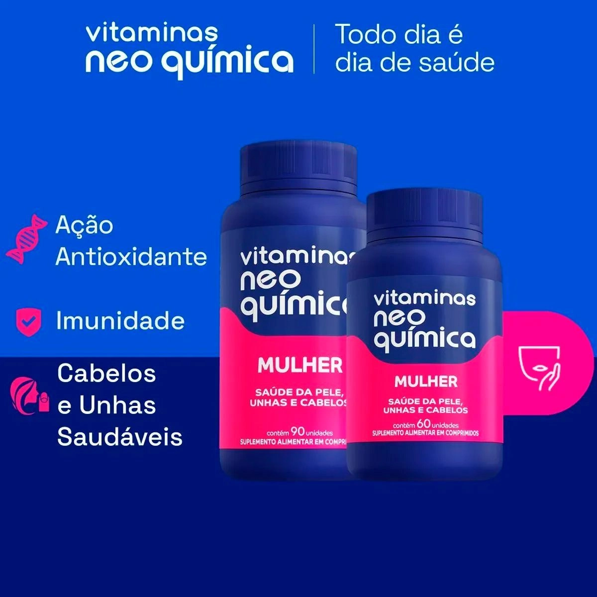 Polivitamínico Mulher Saúde da Pele, Unhas e Cabelos 60 Comprimidos Neo Química