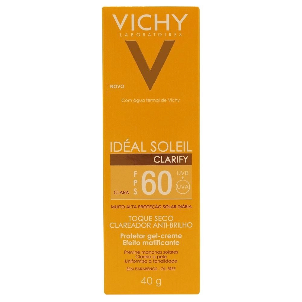 Protetor Solar Gel-Creme Facial Idéal Soleil Clarify Cor Extra Clara Fps60 40G