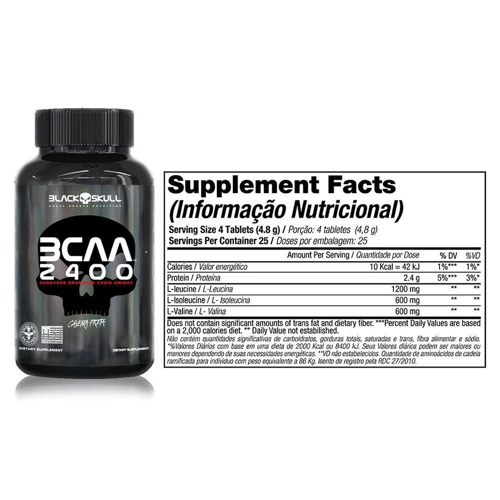 Bcaa 2400 Black Skull Com 30 Tabletes 36G