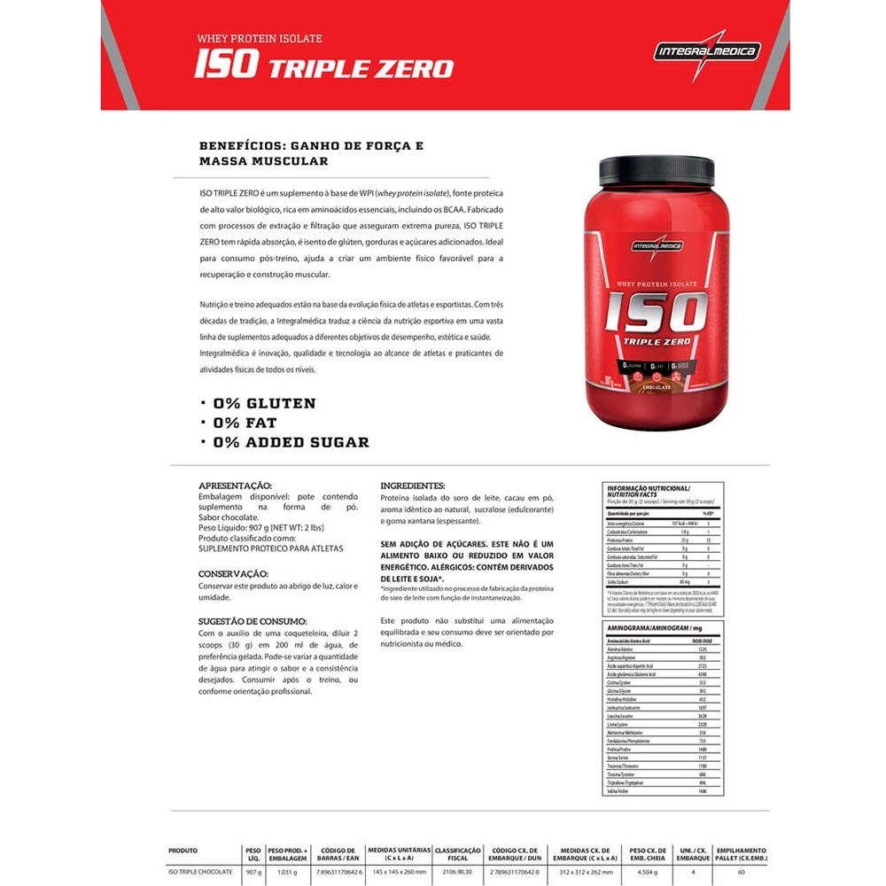 Iso Whey Triple Zero Chocolate Integralmedica 907G