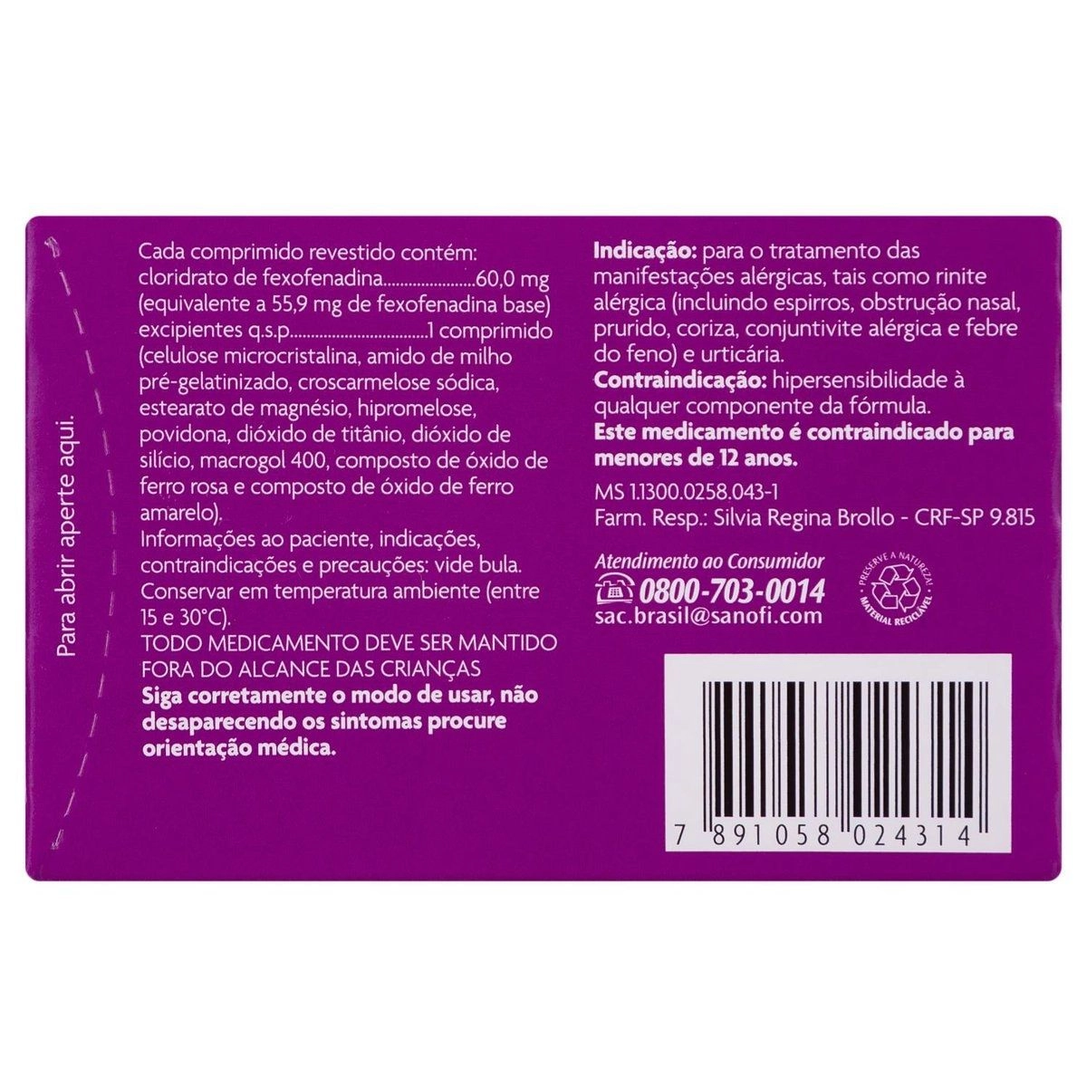 Allegra 60mg 10 Comprimidos