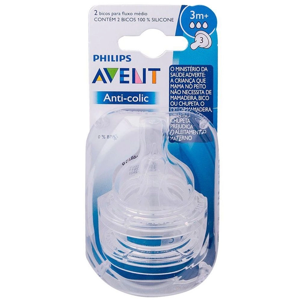 Bico de Mamadeira Número 3 Fluxo Médio Anti-colic Philips Avent Ref:SCF633/27