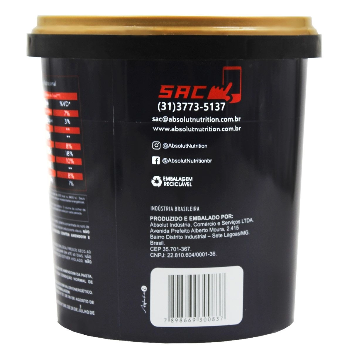 Pasta de Amendoim Integral com Whey Protein Sabor Cookies e Cream 1,005kg Absolut Nutrition