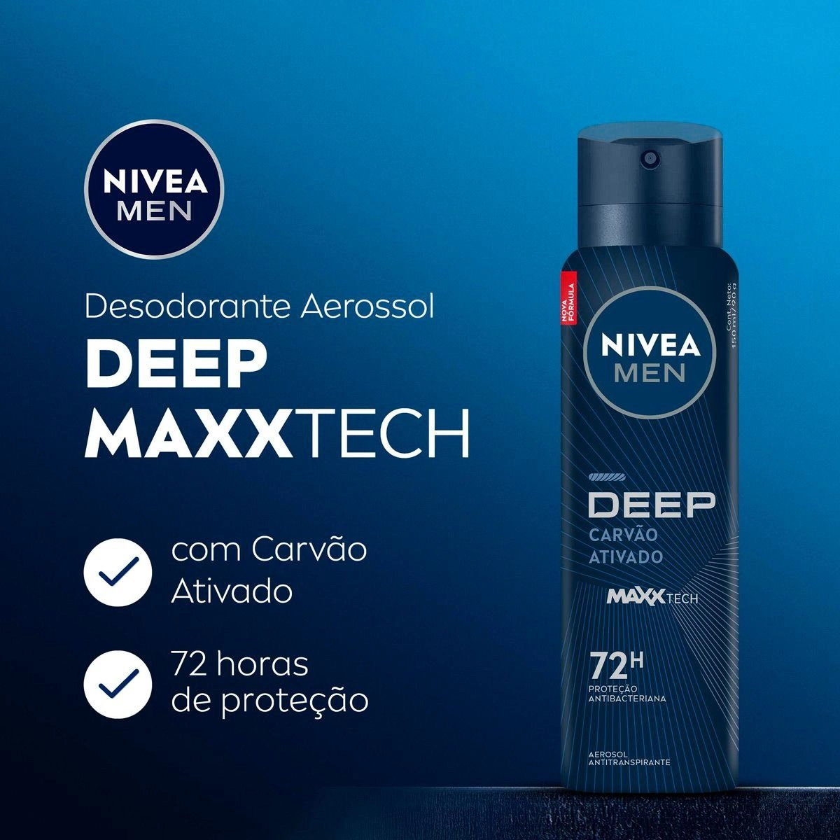 NIVEA MEN Antitranspirante Aerossol Deep Carvão Ativado MaxxTech 150ml