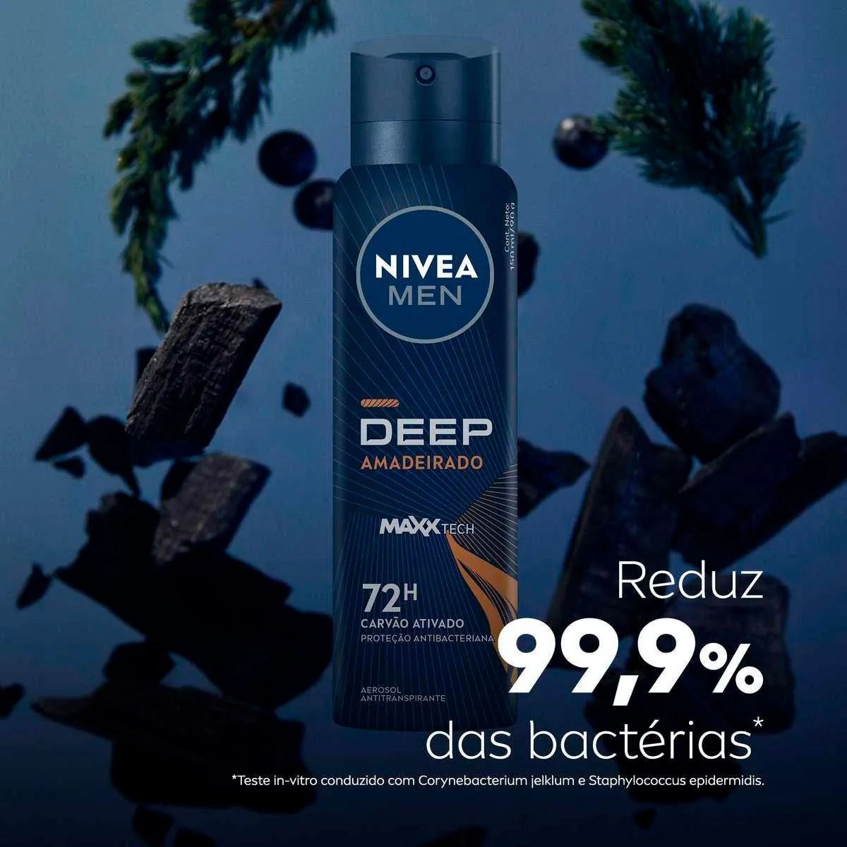 NIVEA MEN Antitranspirante Aerossol Deep Carvão Ativado Amadeirado 150ml
