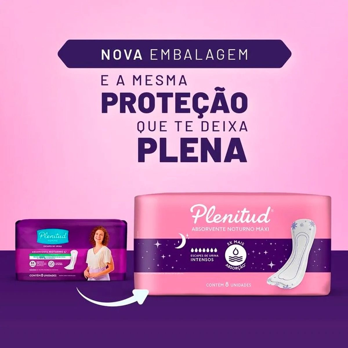 Absorvente Noturno Antibacteriano Moderado a Intenso 8 Unidades Plenitud Femme