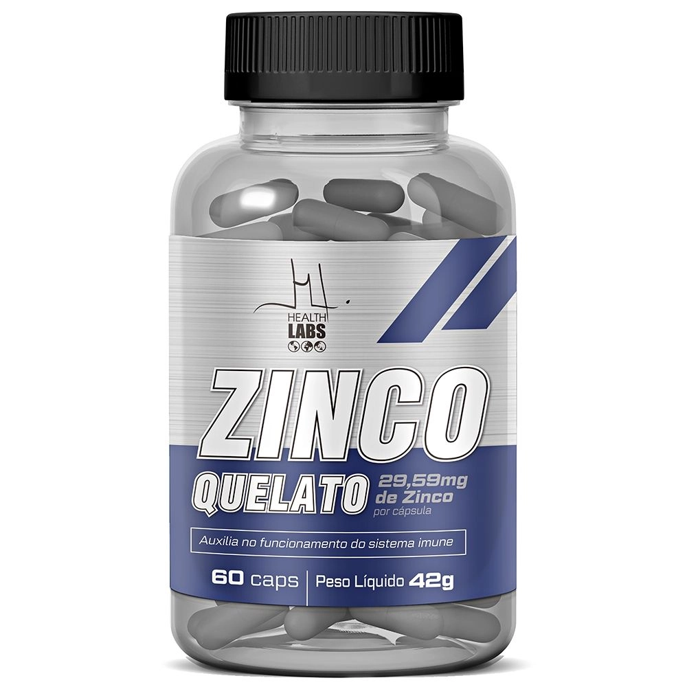 Zinco Quelato 29,59mg com 60 cápsulas Health Labs 42g