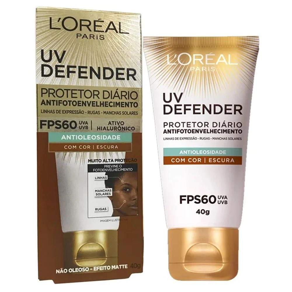 Protetor Solar Facial L'Oréal UV Defender Antifotoenvelhecimento Cor Escura FPS60 40g