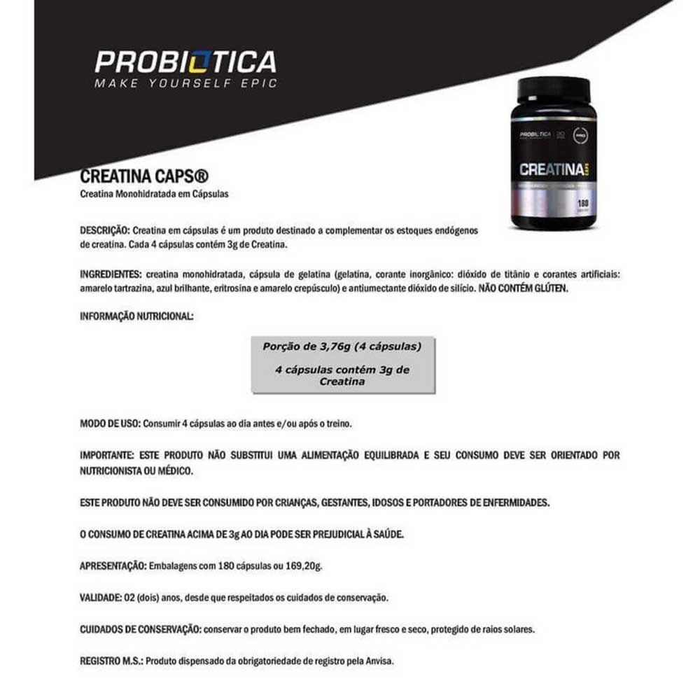Creatina Caps Probiótica 180 Cápsulas