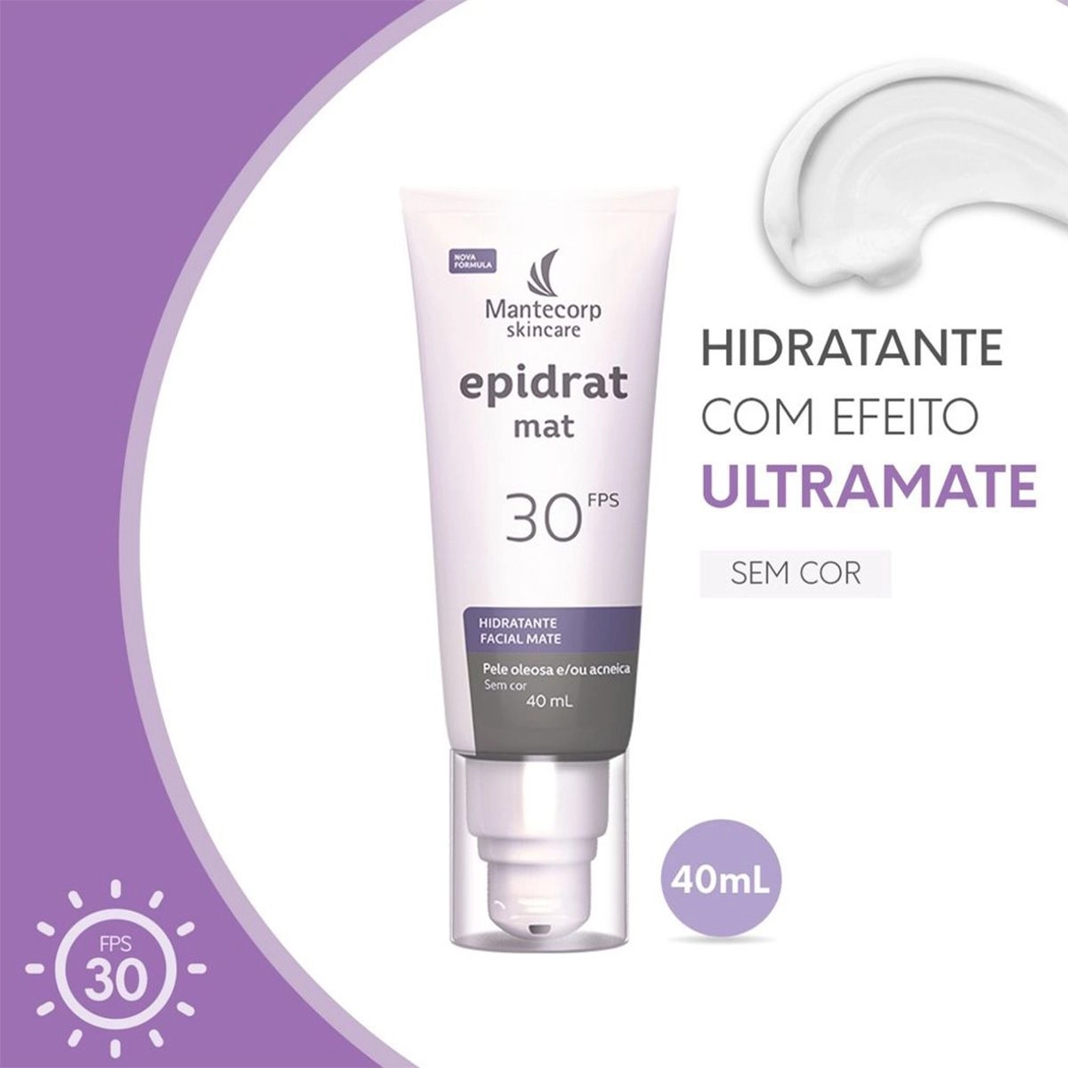 Hidratante Facial Mate Epidrat Mat Sem Cor FPS 30 40mL Mantecorp Skincare