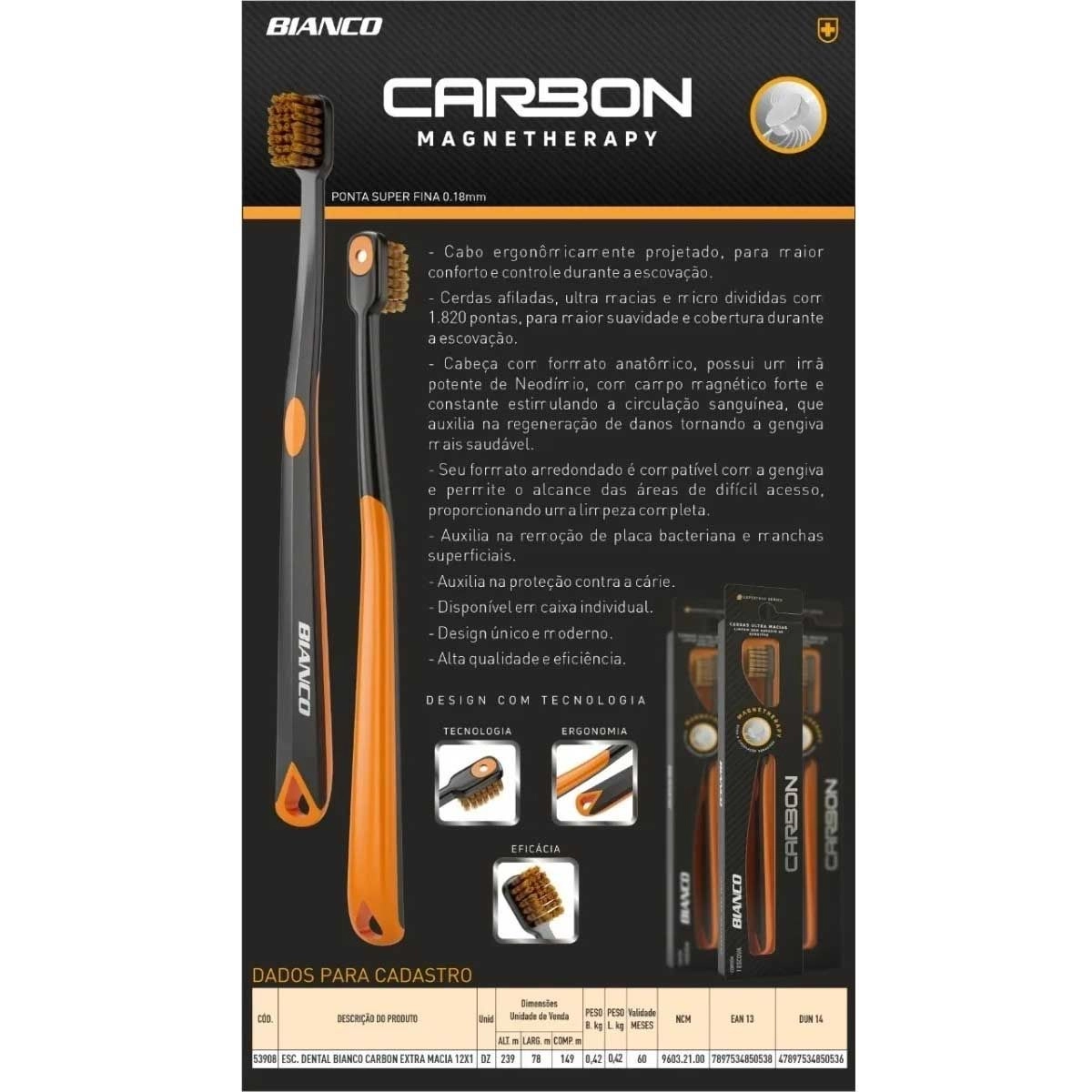 Escova Dental Magnetherapy Carbon Extra Macia Bianco