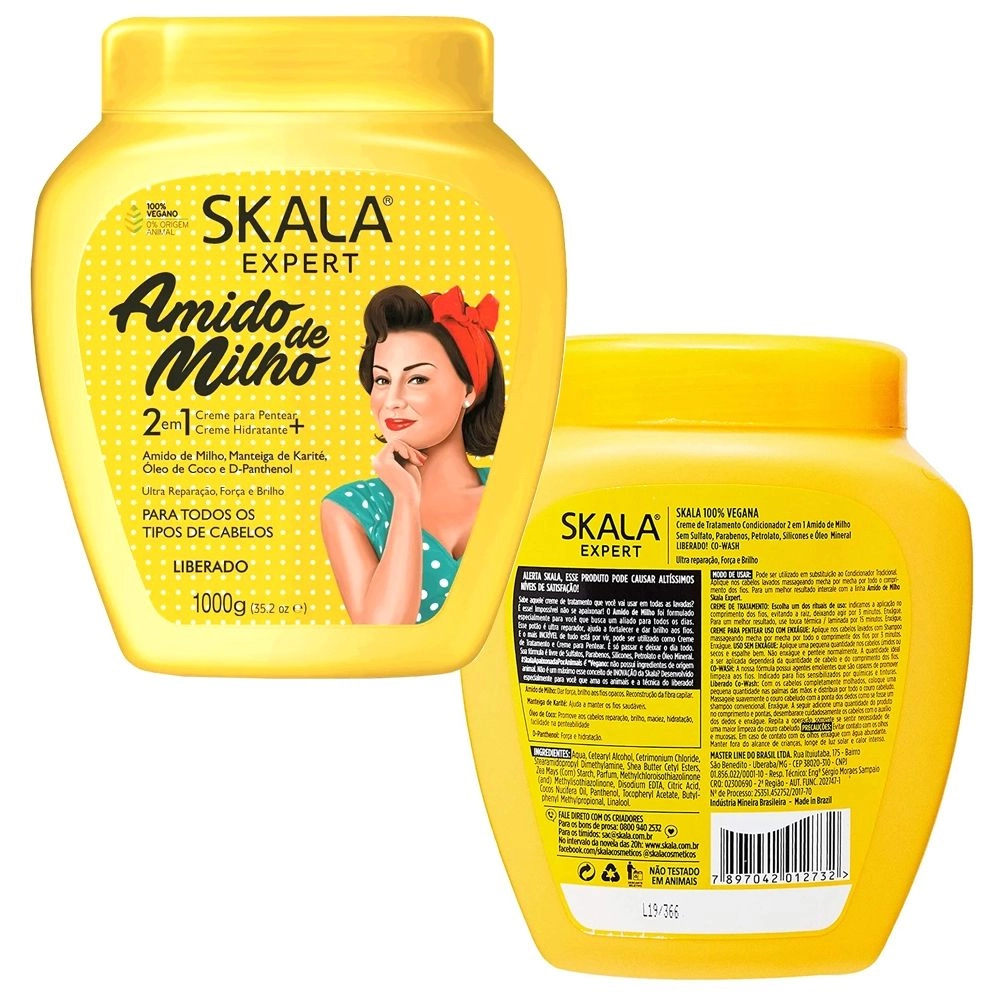 Creme Skala Amido de Milho 2 em 1 Creme Para Pentear + Creme Hidratante 1Kg
