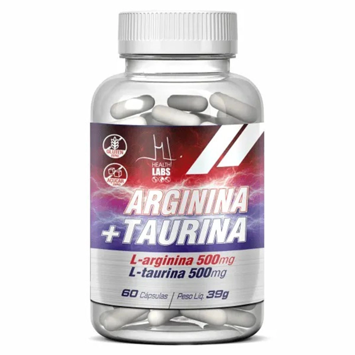 Arginina + Taurina Health Labs Com 60 Cápsulas