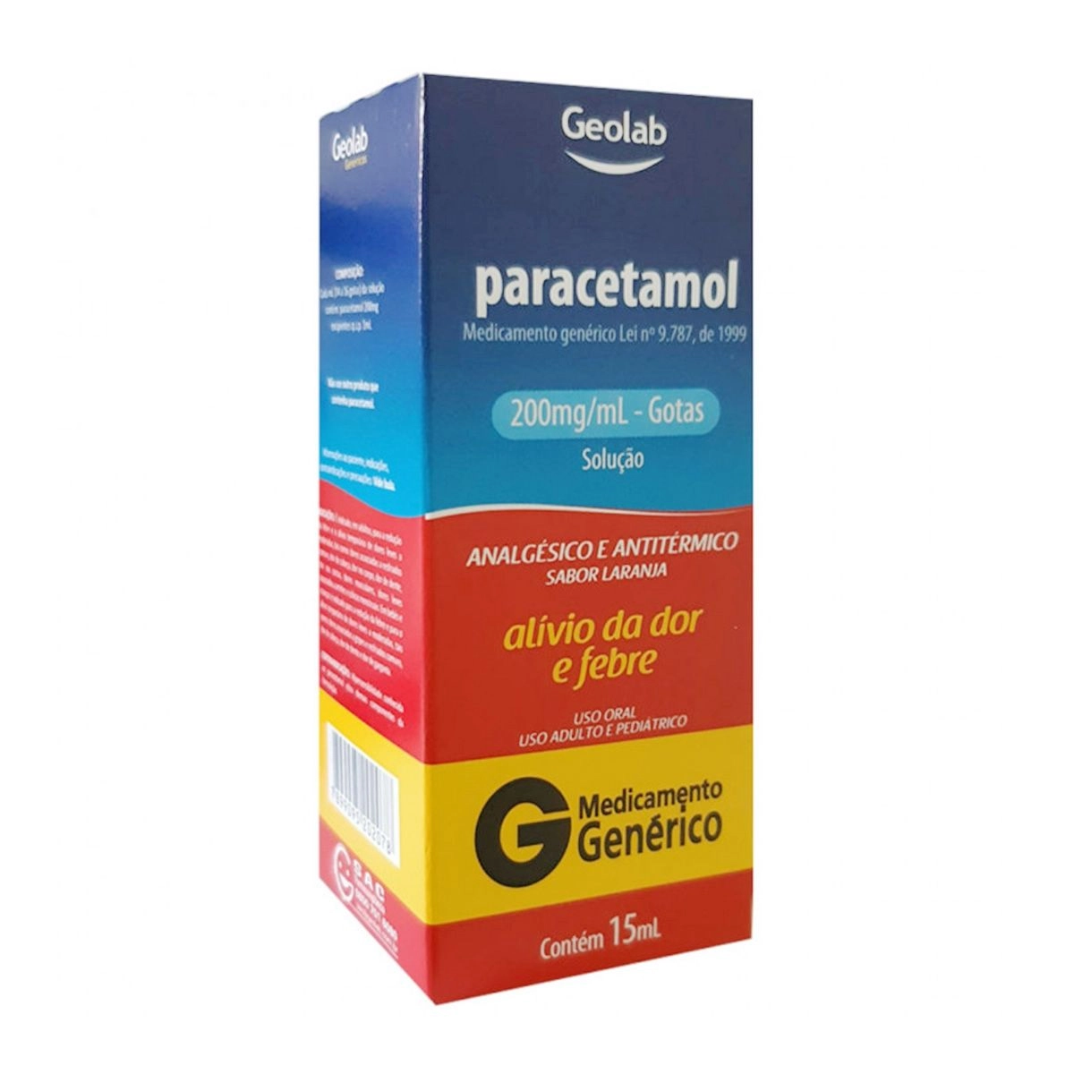 Paracetamol 200mg/ml Solução 15ml Genérico Geolab