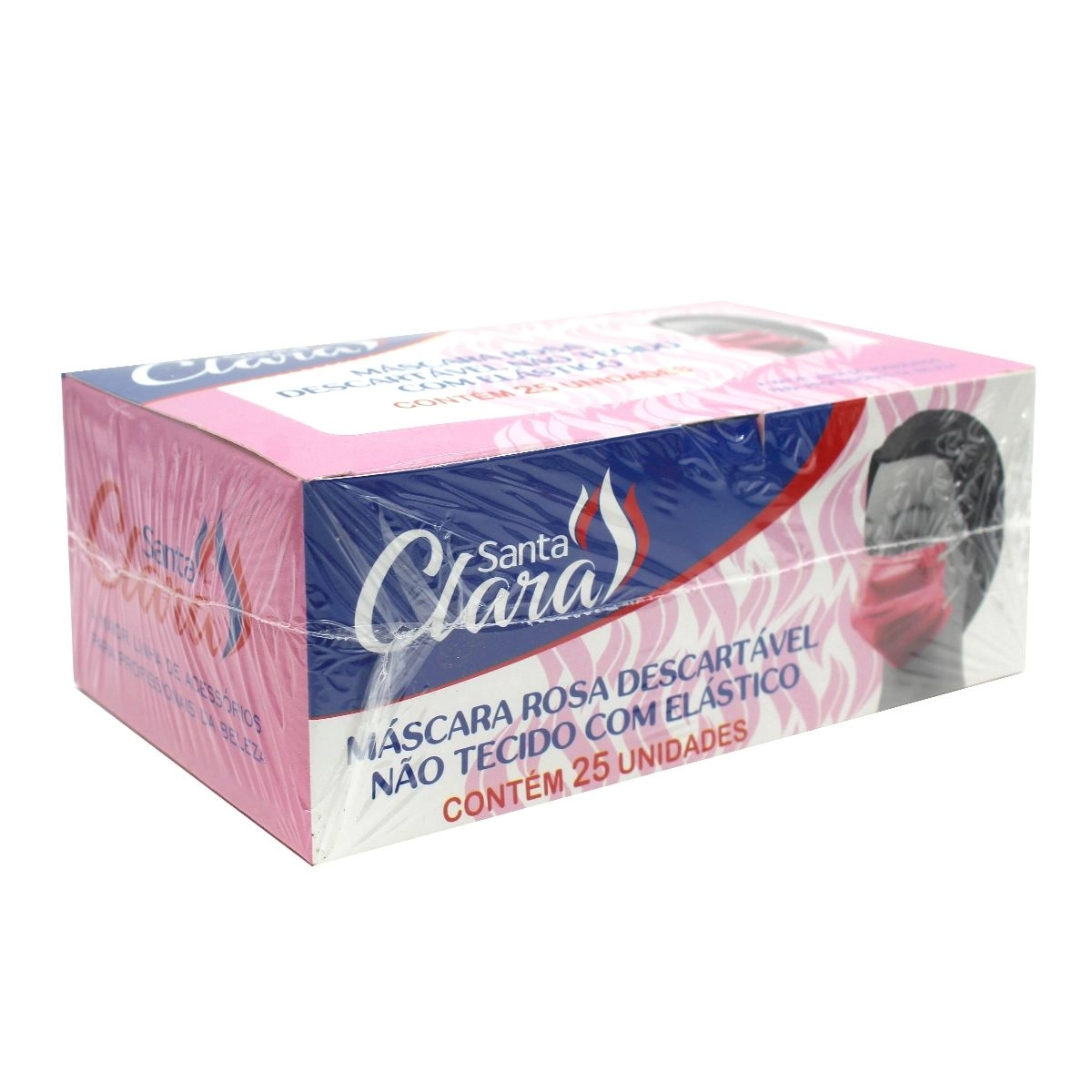 Máscara Rosa Descartável Não Tecido com Elástico com 25 Unidades Santa Clara