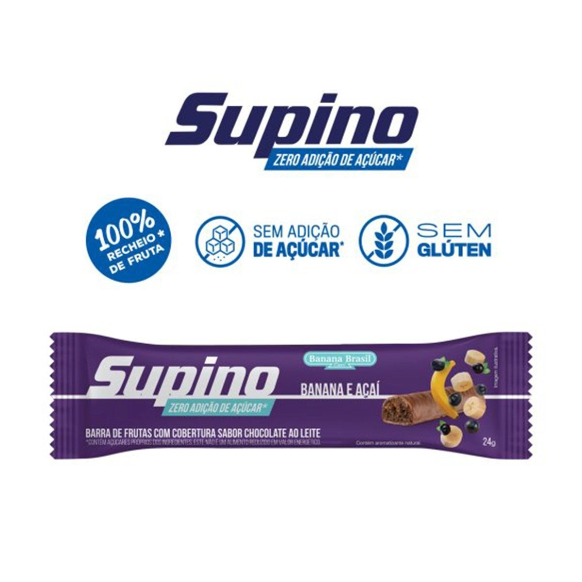 Barra de Fruta Supino Zero Açúcar Banana e Açaí 24g Banana Brasil