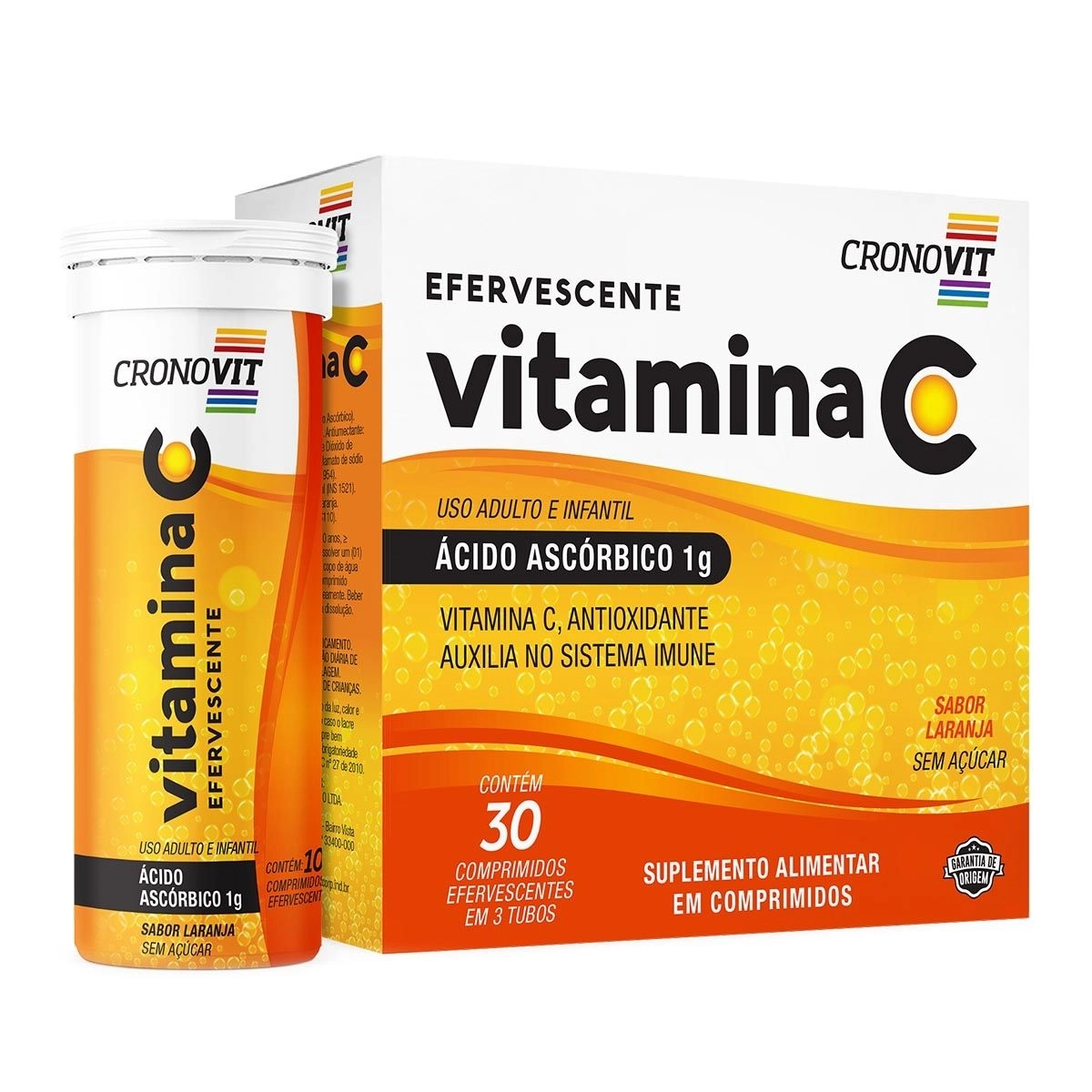 Vitamina C Efervescente 30 Comprimidos Sabor Laranja Cronovit: Preço e ...