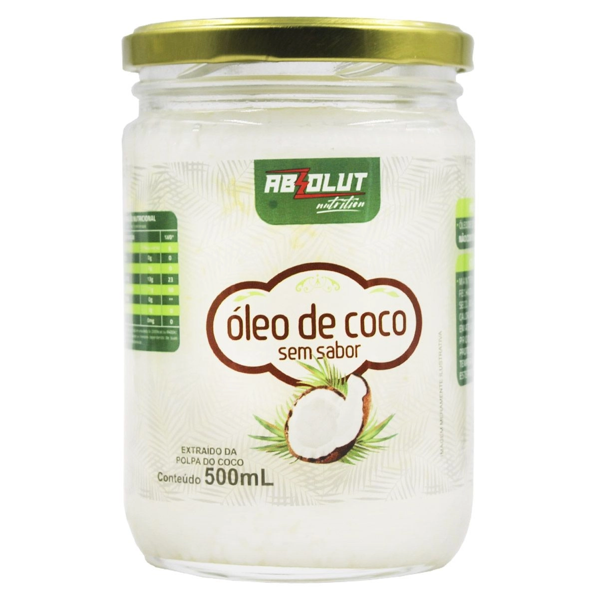 Óleo de Coco Sem Sabor 500ml Absolut Nutrition - Drogaria Minas-Brasil