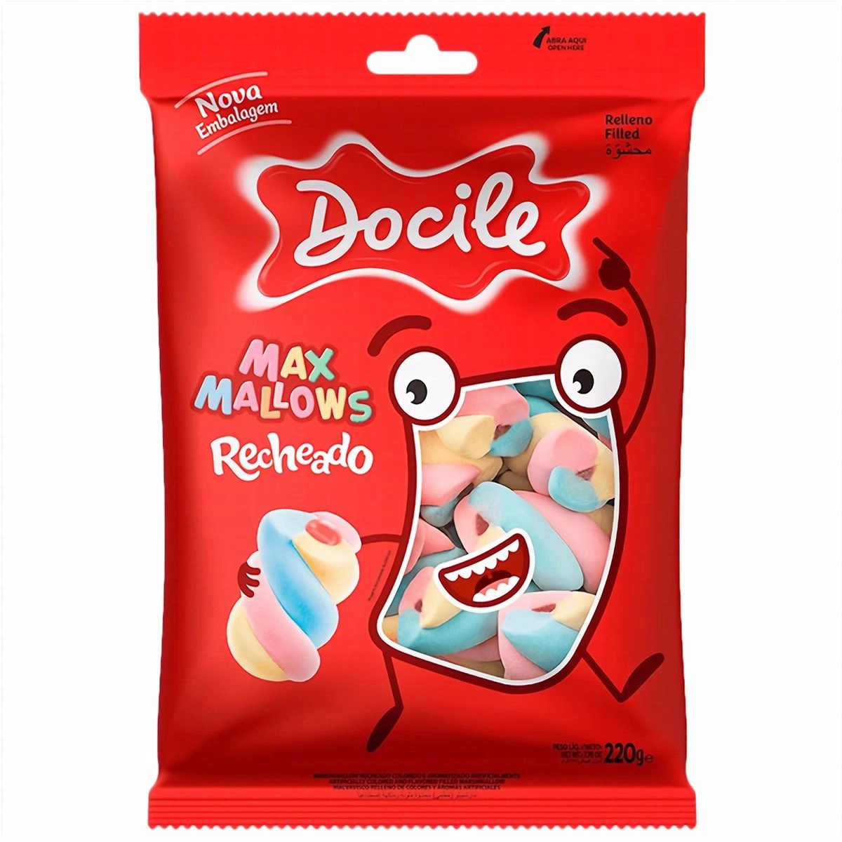 Marshmallow Maxmallows Recheado Colorido 220g Docile