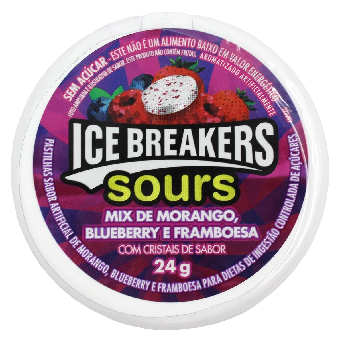 Pastilha Ice Breakers Sours Mix De Morango Blueberry E Framboesa Sem Açúcar 24g Hershey's