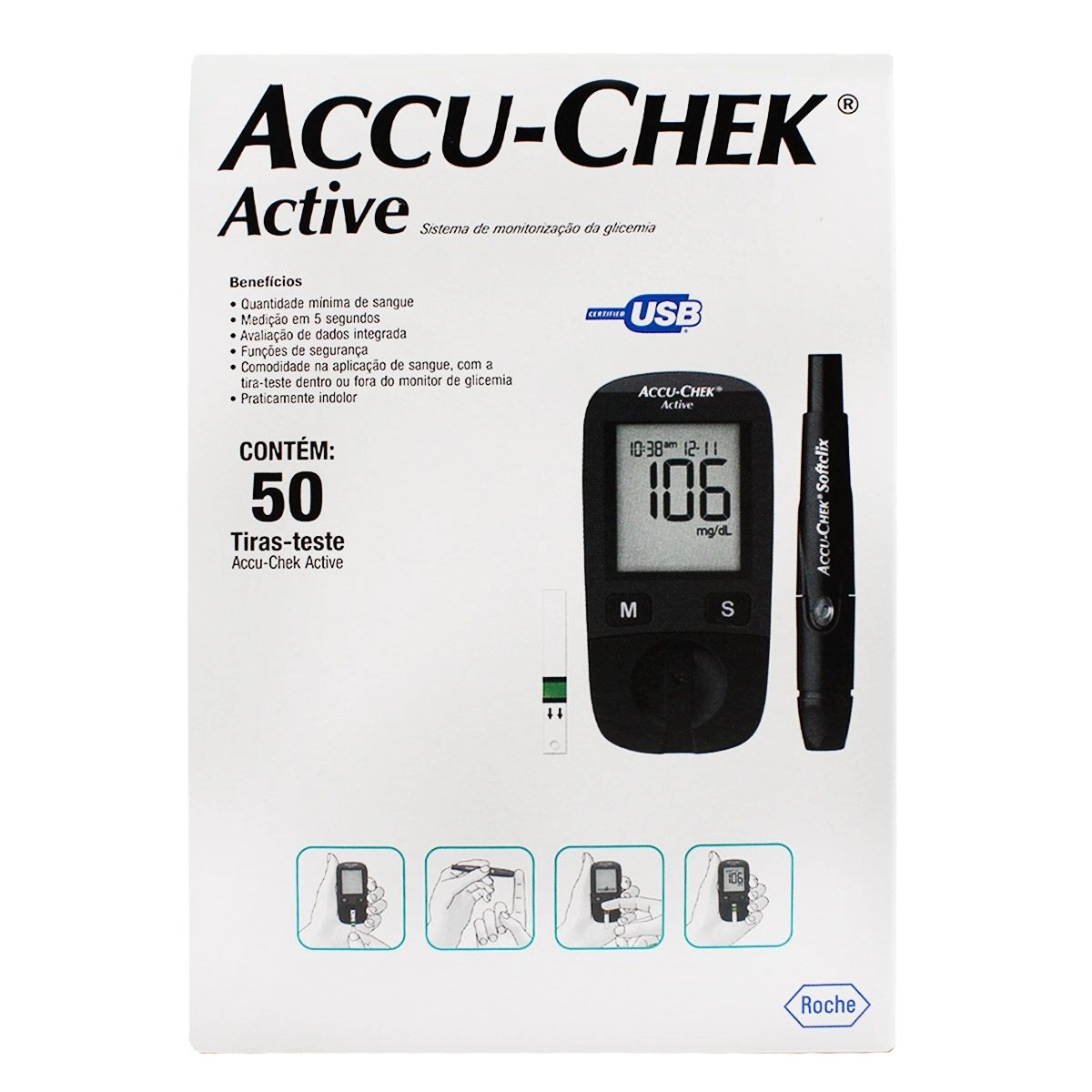 Kit Monitor De Glicemia E Lancetador Accu-Chek Active