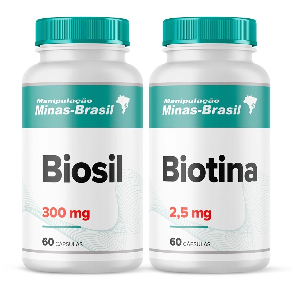Kit Biosil 300mg 60 Cápsulas + Biotina 2,5mg 60 Cápsulas Pele, Cabelos e Unhas
