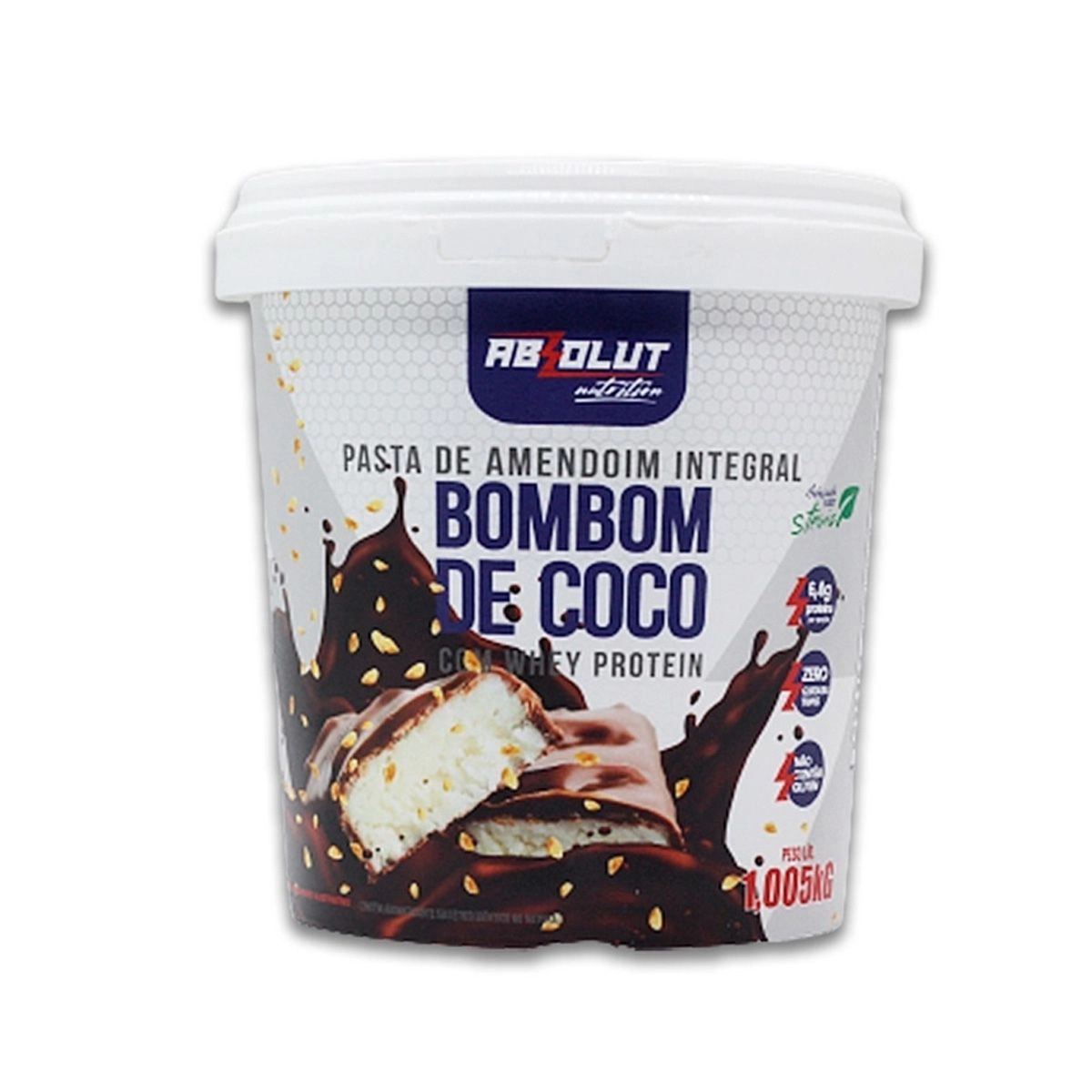 Pasta de Amendoim Integral Bombom de Coco com Whey Protein 1KG Absolut Nutrition