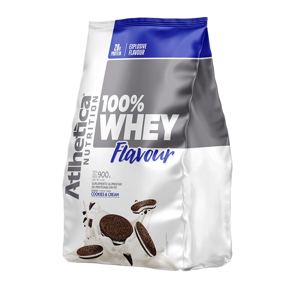 Whey 100% Flavour Cookies e Cream Pacote 900g Atlhetica Nutrition