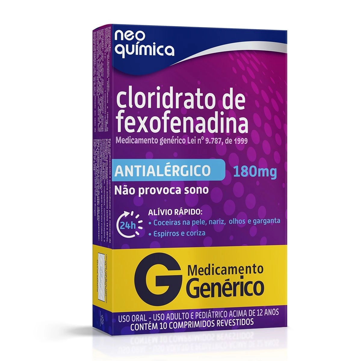 Cloridrato De Fexofenadina 180mg Com 10 Comprimidos Revestidos Genérico Neo Quimica