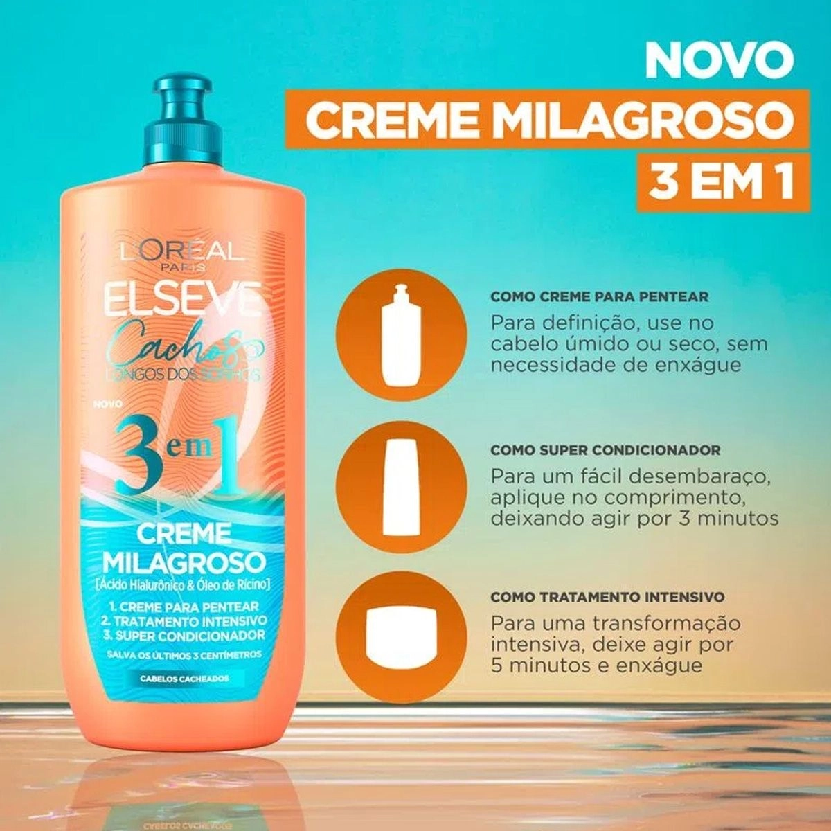 Creme Milagroso 3 em 1 Elseve Cachos Longos dos Sonhos 500ml