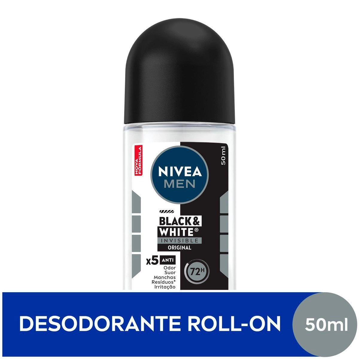 Desodorante Antitranspirante Roll-On Nivea Men Black e White Invisible 72h 50ml