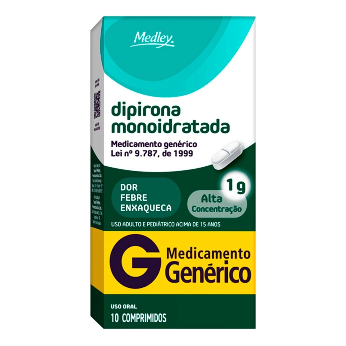 Dipirona Monoidratada 1g Com 10 Comprimidos Genérico Medley