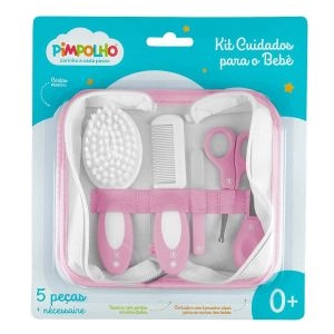 Kit Cuidados Para O Bebê Com 5 Peças e Nécessaire Rosa Pimpolho