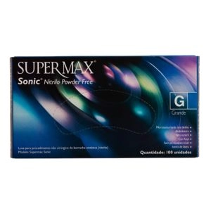 Luva de Procedimento Nitrílica Sonic Sem Pó Azul Tam G Com 100 Unidades SuperMax