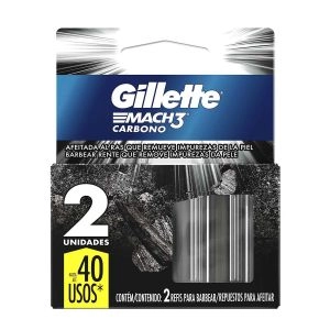 Refil Para Aparelho de Barbear Mach3 Carbono Com 2 Cargas Gillette