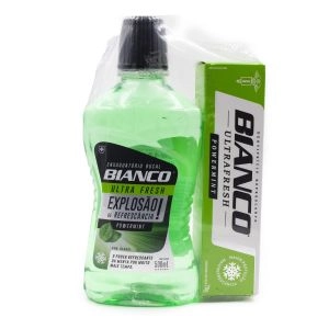 Kit Enxaguante Bucal 500ml Com Creme Dental 70g Ultra Fresh Powermint Bianco