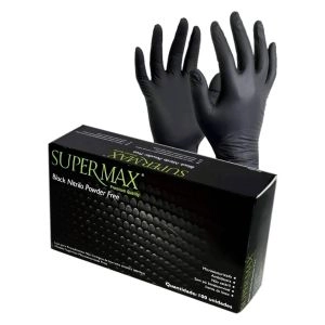 Luva de Procedimento Nitrílica Preta Sem Pó Grande Com 100 Unidades Supermax