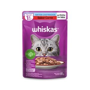 Ração Úmida Whiskas Sabor Carne Ao Molho Para Gatos Adultos Castrados Sachê Com 85g