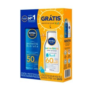 Kit Protetor Solar Corporal Nivea Sun Protect E Hidrata 1 Protetor Infantil kids Fps60 100ml E 1 Protetor Adulto Fps 50 200ml